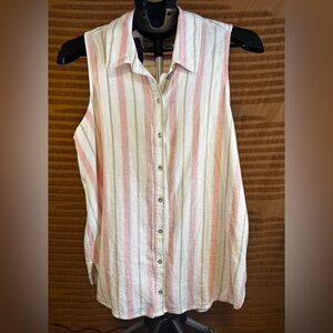 Splendid Striped Sleeveless Linen Blend Button Down Shirt - Small